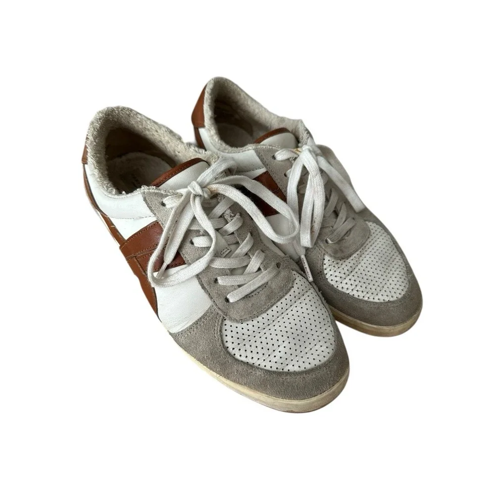 Tory‎ Burch Hank Court Sneakers Women Size 8.5 Brown Cream Lace Up Logo #S103-1